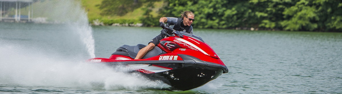 2015 racing across a lake in a Yamaha watercraft